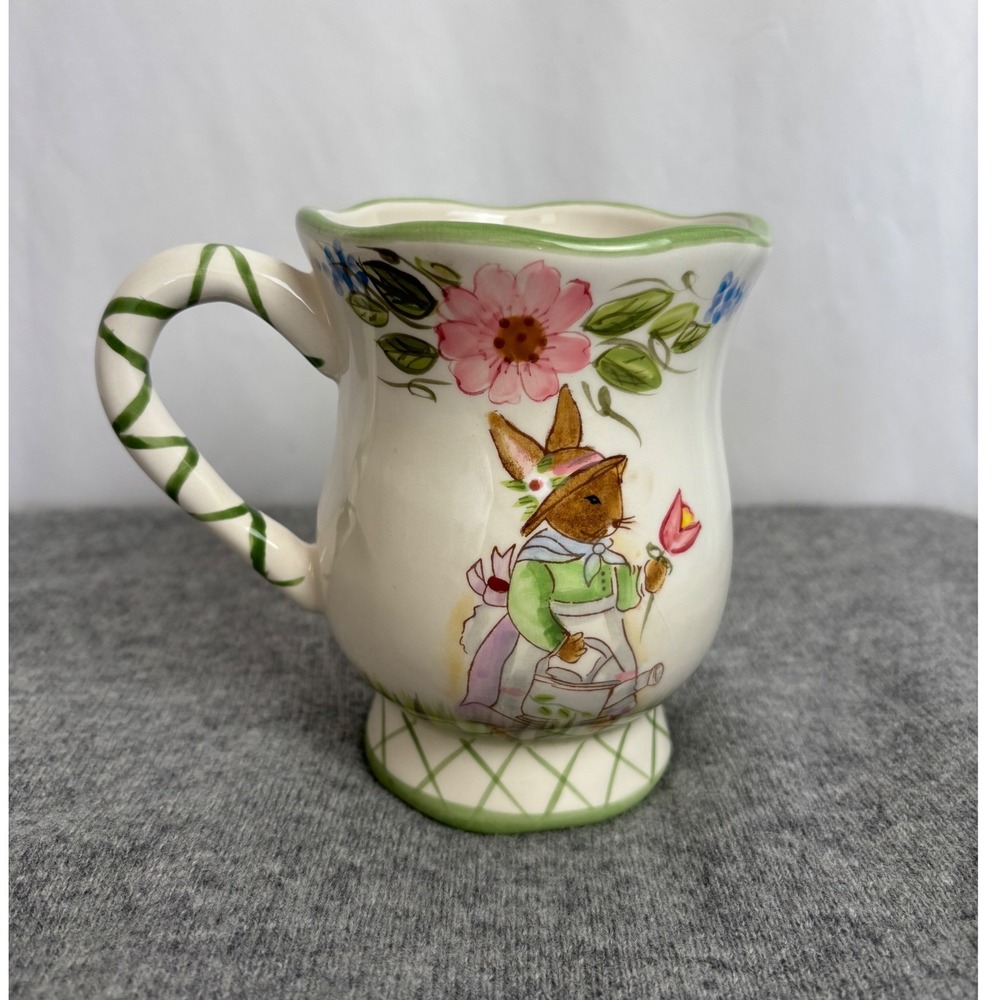 Certified International Susan Winget Bunny Floral Ceramic Mug Green White